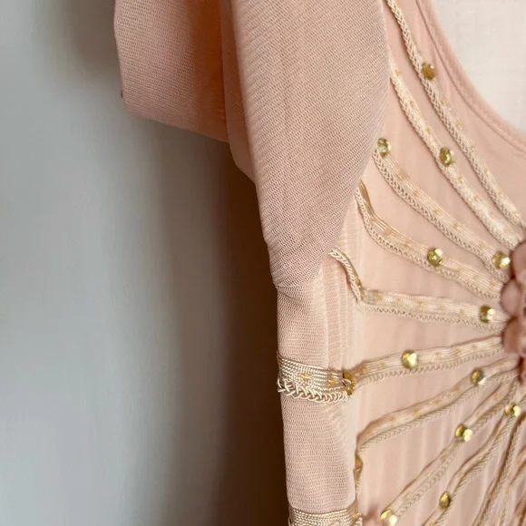 PRETTY ANGEL Silk Mesh Applique Beaded Slip Dress Fairy Coquette Angel Boho Sz L - Picture 7 of 16